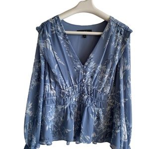 Sexy Light Blue Blouse with Long Sleeves - Large - White House Black Market